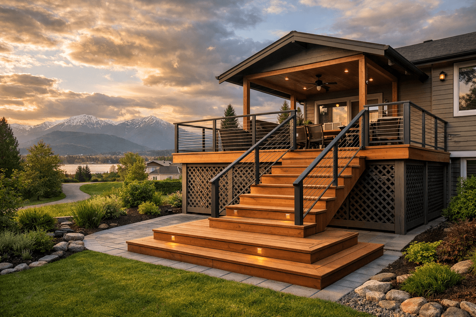 Design concept: Elevated Cedar Deck with Under-Deck Storage on a residential property in Port Coquitlam, British Columbia. Hardscaping inspiration by Daedalus Contracting.