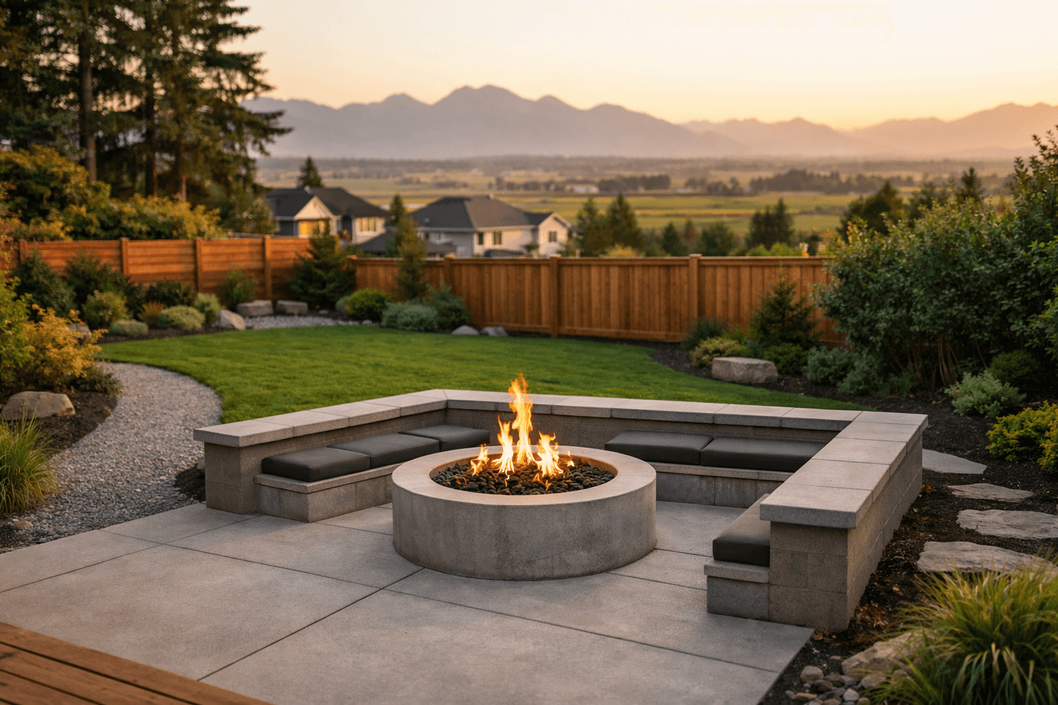 Design concept: Complete backyard transformation on a residential property in Surrey, British Columbia. Hardscaping inspiration by Daedalus Contracting.