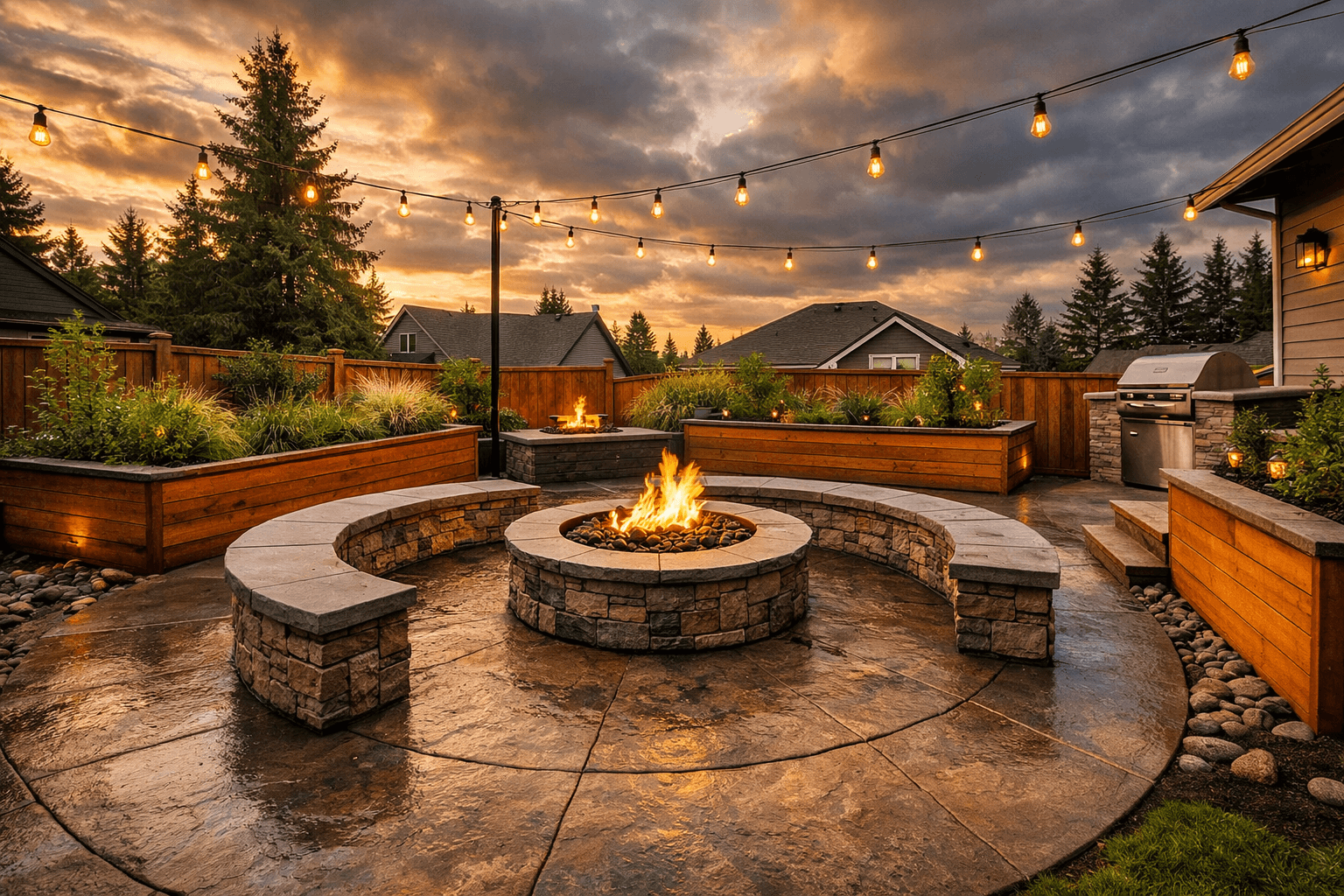 Complete backyard renovation with patio and fire pit — Daedalus Contracting