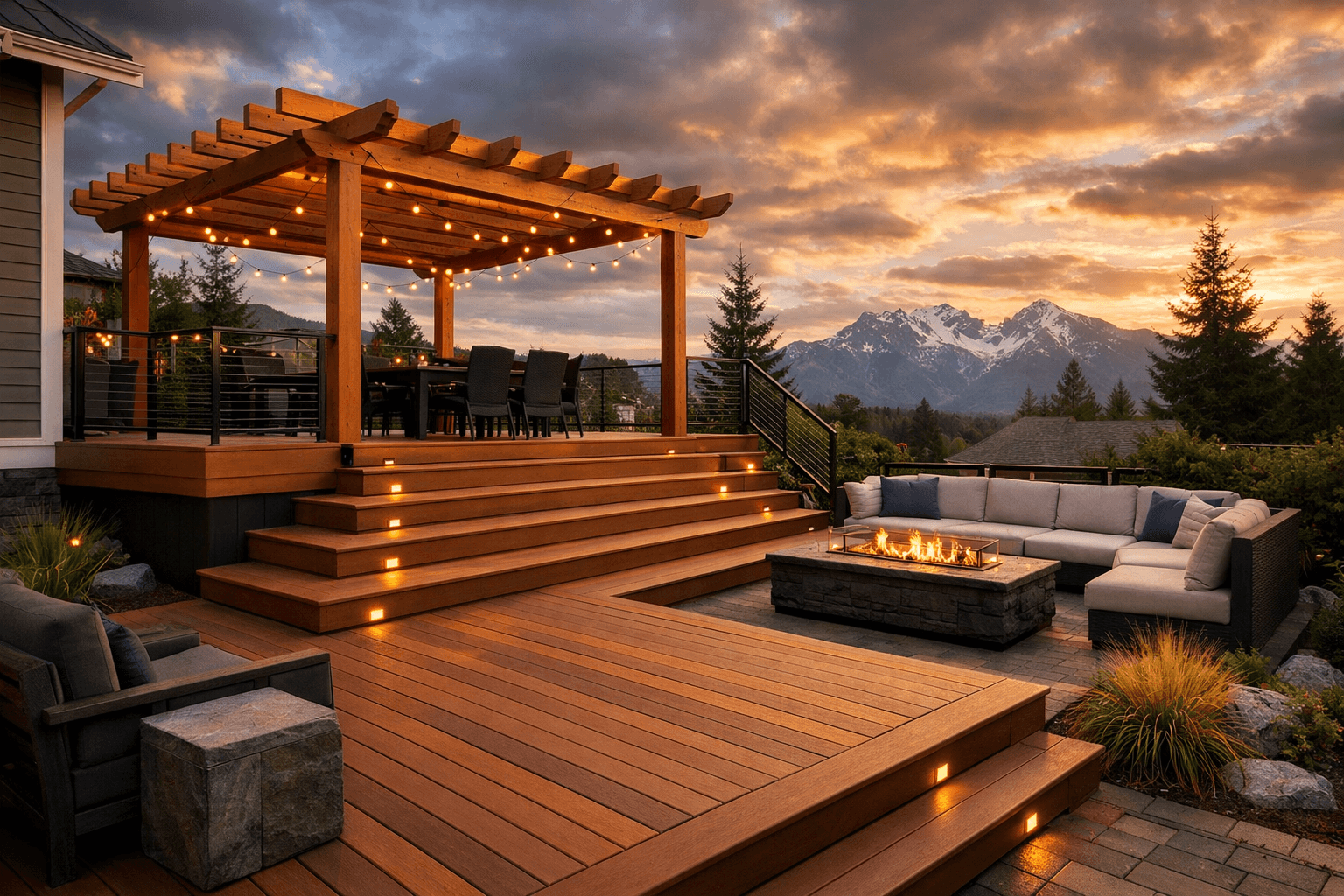 Multi-level composite deck with pergola — Daedalus Contracting