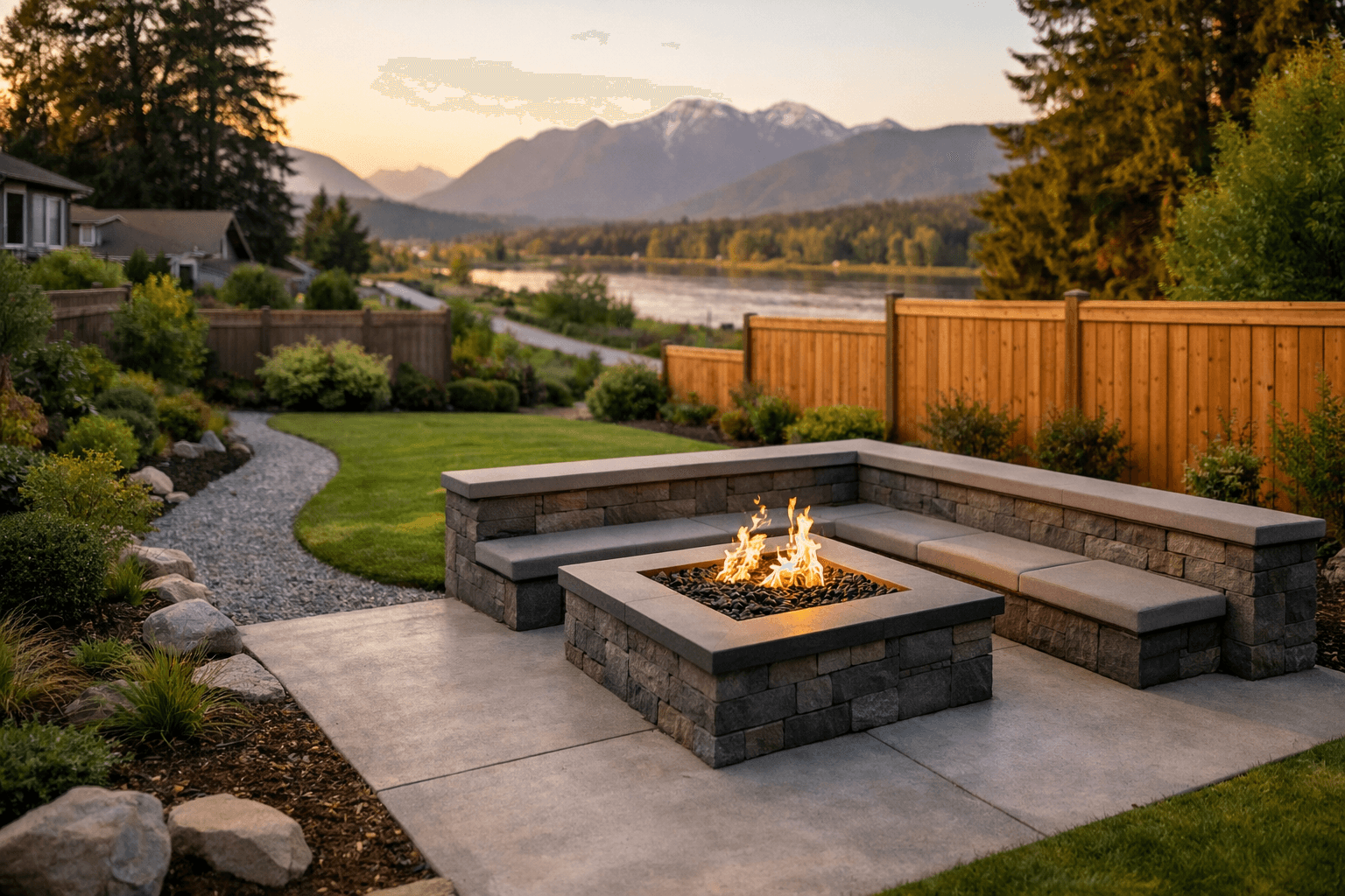 Design concept: Complete backyard transformation on a residential property in Port Coquitlam, British Columbia. Hardscaping inspiration by Daedalus Contracting.